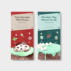 Flyer template with chocolate mint dessert concept,watercolor style
