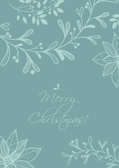 Happy Holidays or Merry Christmas Template with Hand Drawn decorative elements, twigs, and flowers.