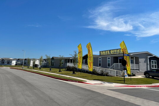 The sales office of property developer Roberts Communities is seen in the Oak Ranch neighborhood near Austin, Texas