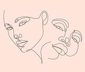 Woman line art portrait.  Woman Line Drawing. Surreal Minimalist Art. Beauty Salon logotype. Beauty Face minimal illustration