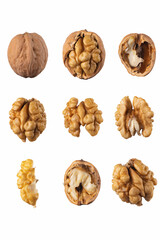walnut and a cracked walnut isolated on the white background