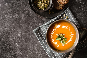 pumpkin soup on a dark background