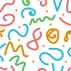 Hand drawn abstract seamless pattern in Memphis style