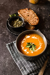 pumpkin soup on a dark background