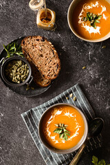 pumpkin soup on a dark background