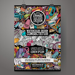 Cartoon vector doodles Cleaning poster template.