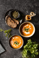 pumpkin soup on a dark background