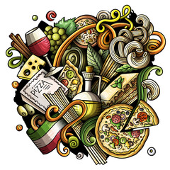 Cartoon vector doodles Italian Food funny illustration