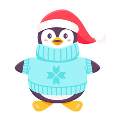 penguin in a sweater. Christmas and New Year concept. cute funny penguin. Colored trendy illustrations. Flat design. isolated on white background. stickers vector illustration