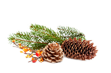 Christmas decorations from cones and branches of a Christmas tree