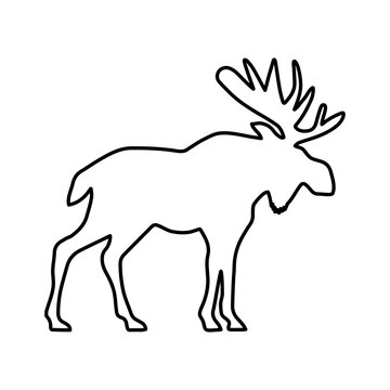 Icon outline moose. Artiodactyl mammal, the largest species of the deer family. Symbolic image. Vector illustration isolated on a white background for design and web.