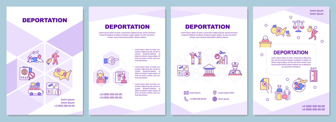 Deportation brochure template. Official removal from country. Flyer, booklet, leaflet print, cover design with linear icons. Vector layouts for presentation, annual reports, advertisement pages