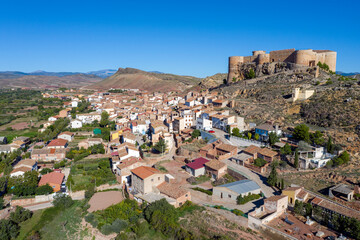 Aerial panoramic view of Mesones de Isuela in Aragon, Spain