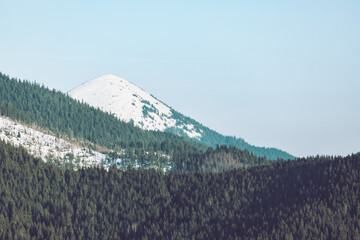 panoramic view of winter snowed mountains