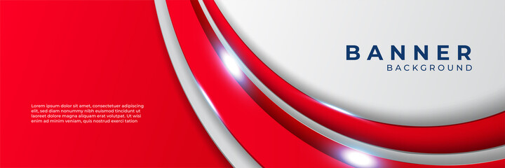 Modern abstract red banner with diagonal lines, wave, circle, and geometric shapes