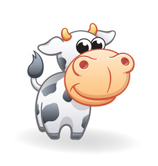 cute dairy cow cartoon character with big head