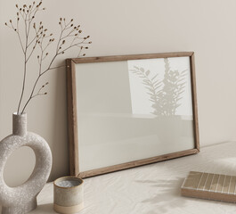 Mock up frame close up in home interior background, Boho style, 3d render © artjafara