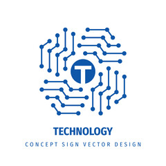 Electronic technology - vector logo design. Digital chip sign. Computer network concept symbol. Block chain future technology. Web connection icon. Internet software. Data information cloud computing.