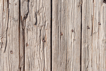 Grunge wooden background. Old washed wood texture. Solid wooden floor from weathered cracked boards. Aged wood vertical panel.