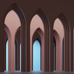 Naklejka premium 3d illustration Interior with arches,column , abstract scene background 