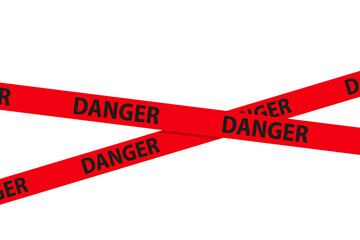 Danger, caution and warning tapes. Red cross police stripe border. Crime vector illustration.