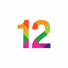 Colorful Number 12 vector design graphic symbol digit rainbow emblem icon graphic emblem