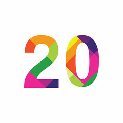Colorful Number 20 vector design graphic symbol digit rainbow emblem icon graphic emblem