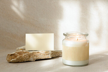 Minimal aromatic product candle and business card with design space