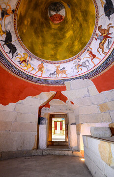 Aleksandrovo, Bulgaria - 03.10.2021: Interior of The Aleksandrovo Tomb, a Thracian tomb from 4th century BCE