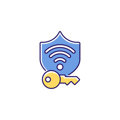 Protected wifi password RGB color icon. Internet safety. Private network. Secure wireless connection. Online privacy. Password management. Isolated vector illustration. Simple filled line drawing