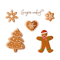 A set of ginger cookies of different shapes for Christmas. Vector illustration in cartoon style on a white background