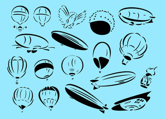 Line-art vector illustrations of balloons and zeppelins © Vuk