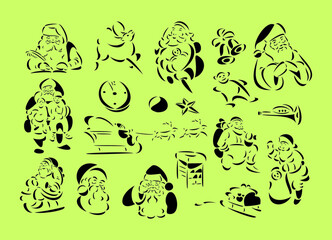 Line-art vector illustrations of Santa Claus