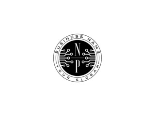 Technology NP Logo, Initial np Technology Logo concept, round emblem, solution symbol logotype white background