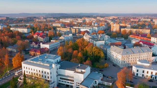 Sortavala town in Russia. Aerial view of the town of Sortavala during sunny autumn day
