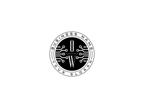Technology OW Logo, Initial ow Technology Logo concept, round emblem, solution symbol logotype white background