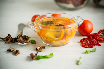 vegetable soup with dried mushrooms, dried tomatoes