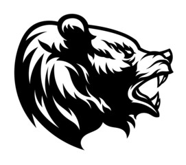 Angry bear head black and white