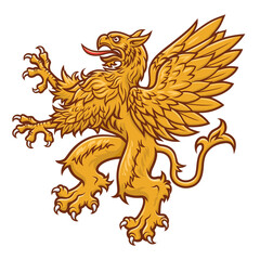 Vector heraldic rampant griffin on the white background.
