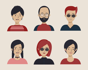 the character with different accessories and looks, man, woman, children, daughter, son, family
