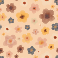 Seamless pattern with watercolor flowers. Hand drawn background in retro style.