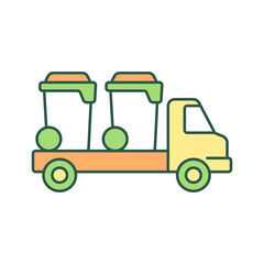 Fototapeta premium Container delivery vehicle RGB color icon. Bin lorry. Waste management service. Trash bin shipping. Garbage treatment and disposal. Isolated vector illustration. Simple filled line drawing