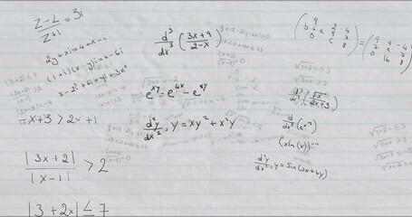 Image of mathematical formulae moving on background