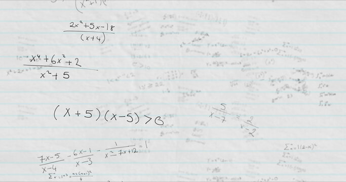 Image of mathematical formulae moving on background
