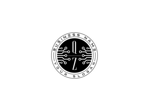 Technology QZ Logo, Initial qz Technology Logo concept, round emblem, solution symbol logotype white background