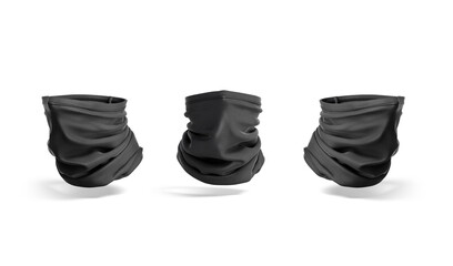 blank black neck gaiter mock up, front and side view
