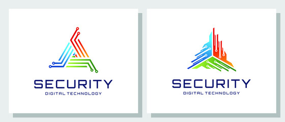 Fototapeta premium Security Technology Digital System Protection Triangle Shield Network Modern Logo Design
