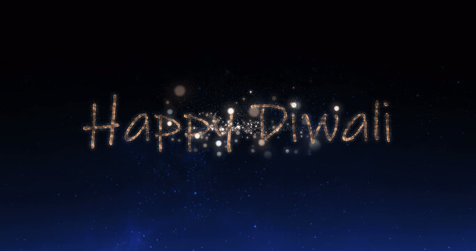 Image of happy diwali text over fireworks celebrations