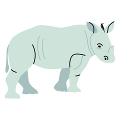 African rhino illustration Rhinoceros with a sitting bird