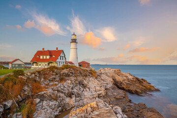 Portland Head Light  in Maine at Sunset - Powered by Adobe